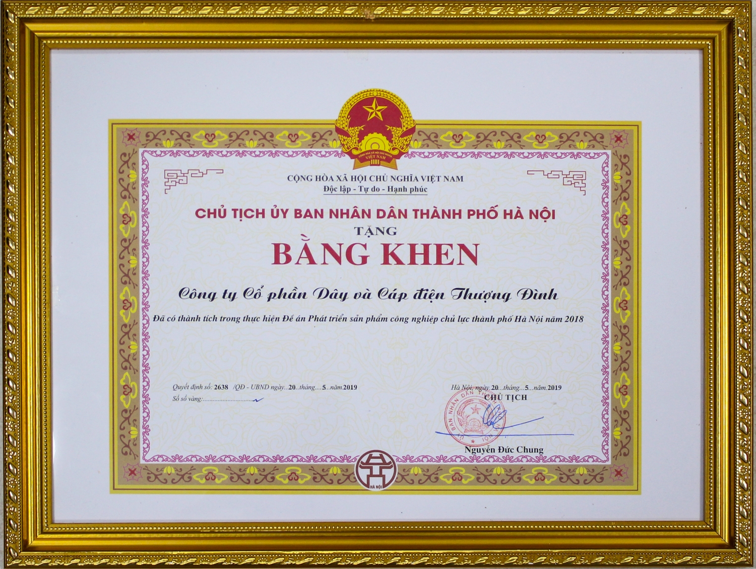Bằng khen của chủ tịch UBND TP Hà Nội